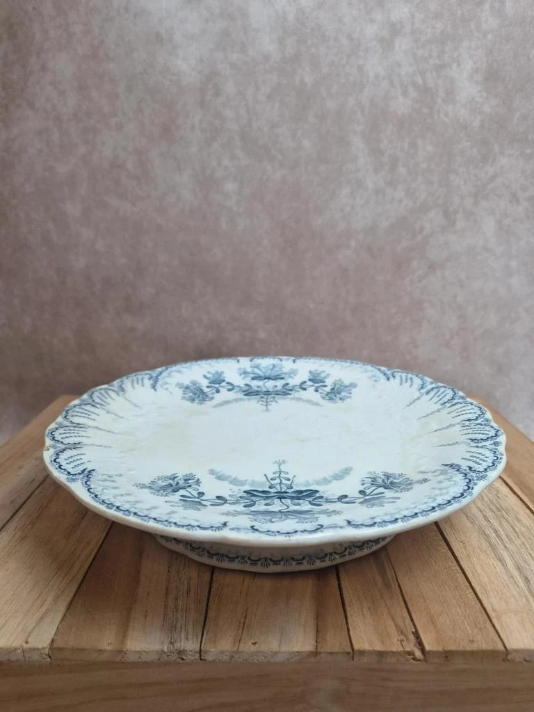 Compotier ancien terre de fer Saint-amand & Hamage – modèle Régence bleu